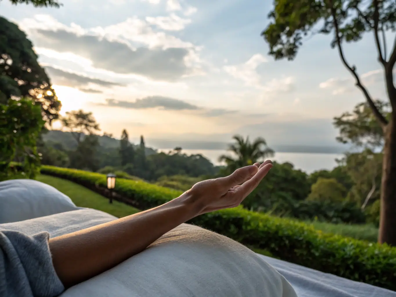 A supportive hand reaching out to another person, symbolizing help and guidance, set against a backdrop of a calm and reassuring environment.